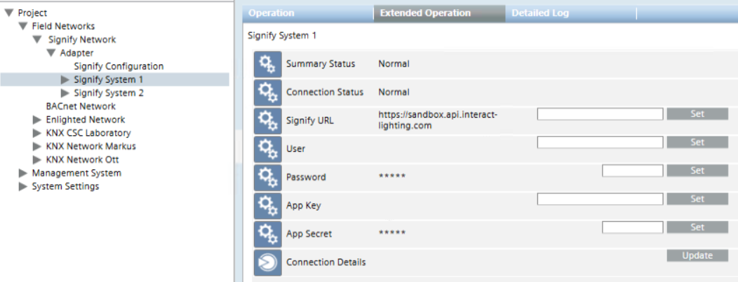 Modifying the Connection Parameters to the Signify System 1