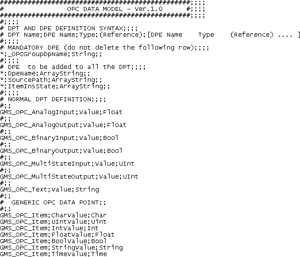 OPC Data Model - CSV File Sample